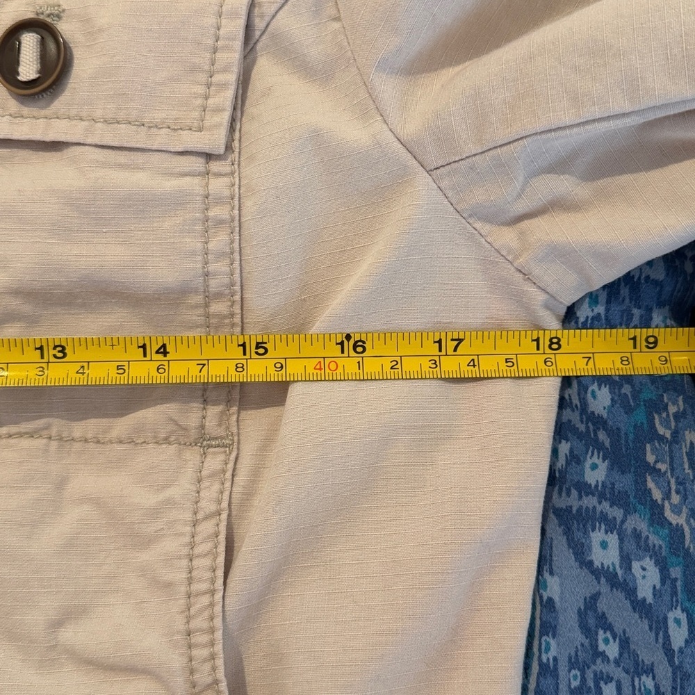 Eddie Bauer cotton canvas tan safari shirt jacket Orange trim women’s S - Picture 10 of 11